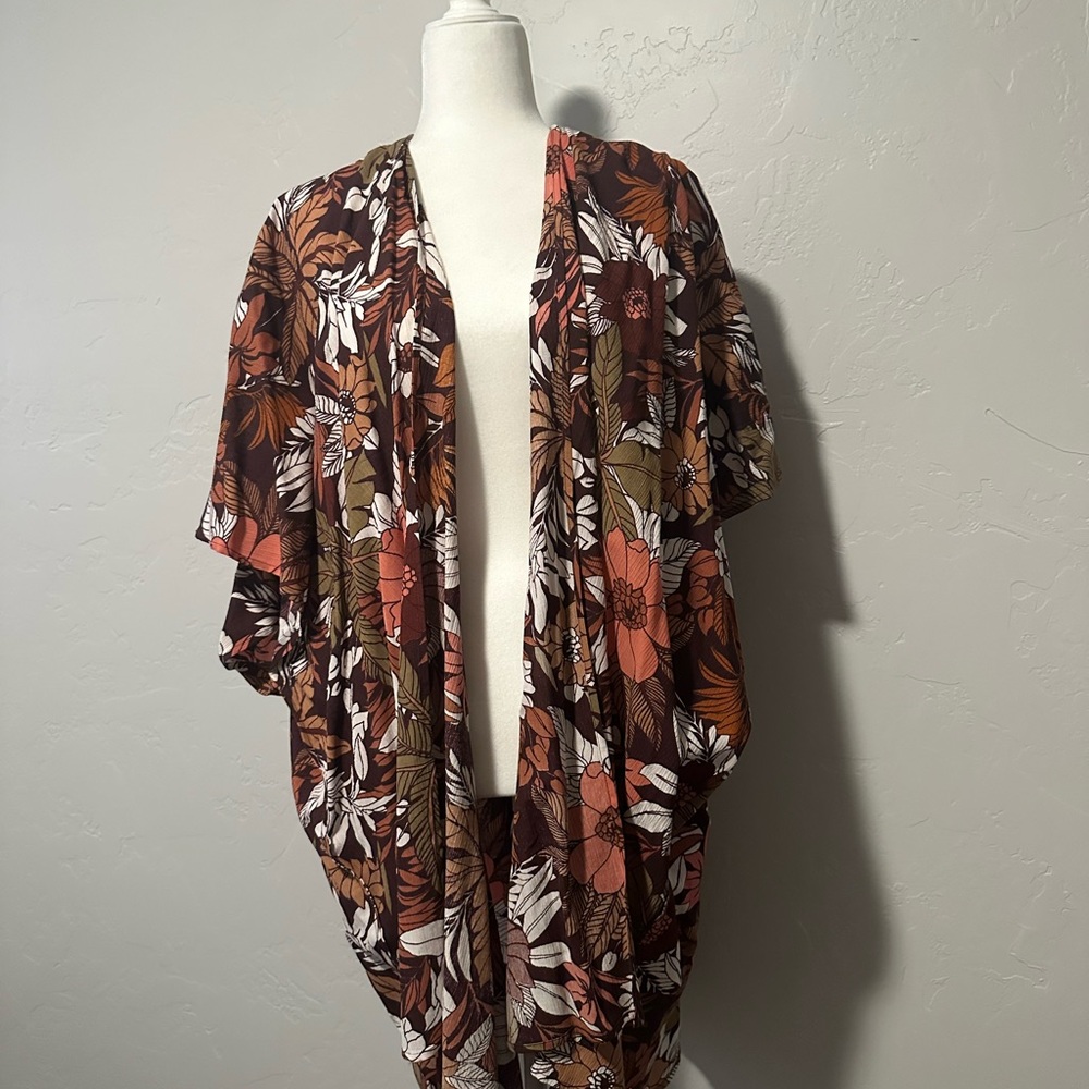 Aerie Earthy Floral Kimono Swim Cover up